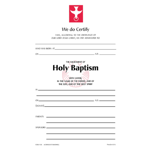 Certificate - Holy Baptism (individually sold)
