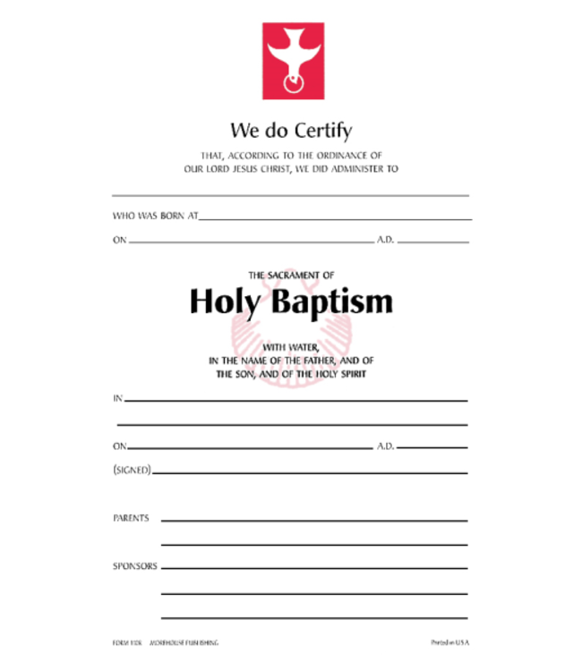 Certificate - Holy Baptism (individually sold)