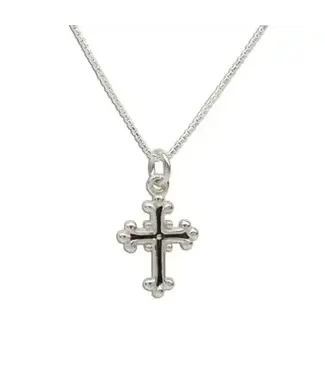 Sterling Silver Scrolled Cross Necklace 14"