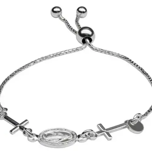 Sterling Silver Girls 1st Communion Miraculous Bolo Bracelet