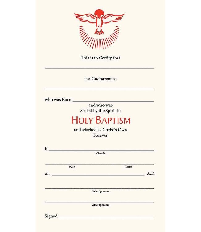 Godparent's Certificate - 25 Pack