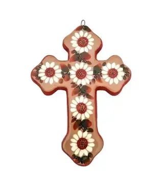 Terra Cotta Cross with Flowers