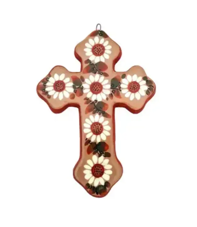 Terra Cotta Cross with Flowers