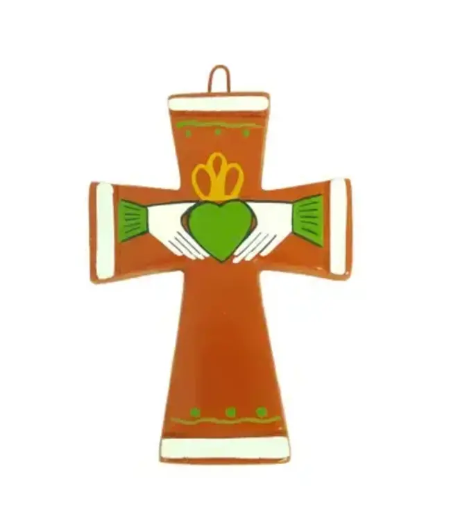 Terra Cotta Cross with Irish Claddagh