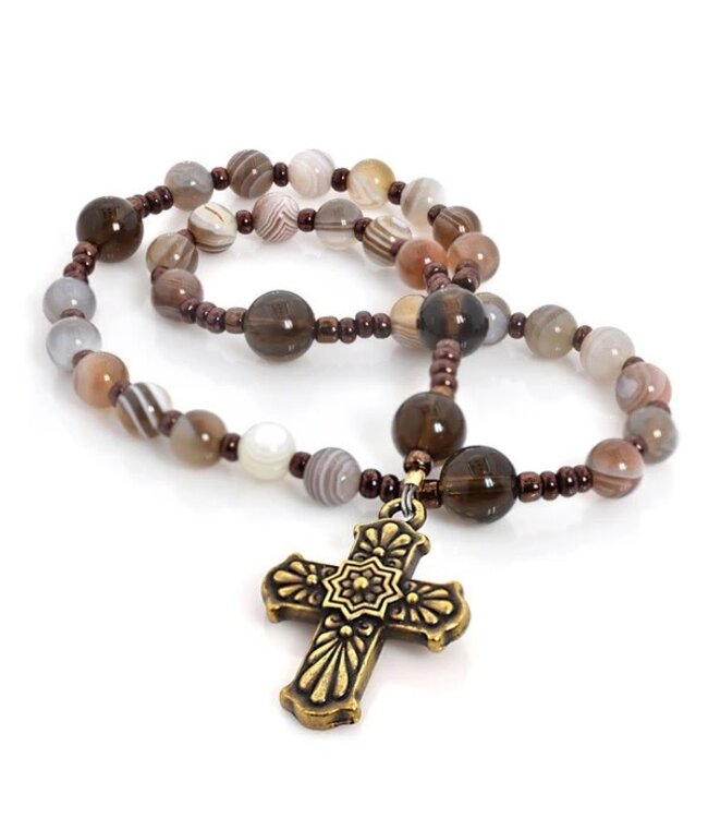 Botswana Agate & Smoky Quartz 33-Bead Prayer Beads
