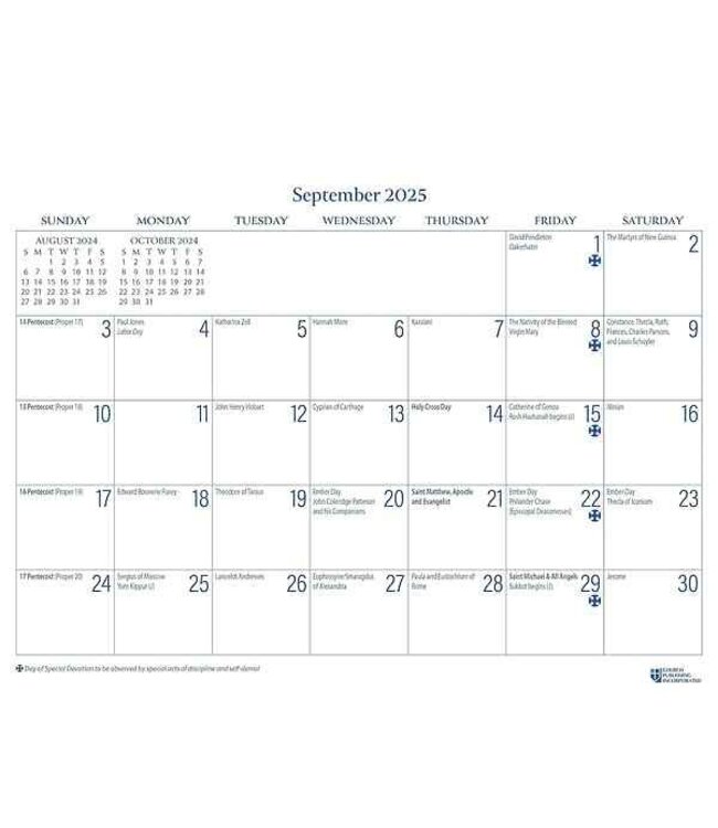 2025 Parish Wall Calendar: September 2024 Through December 2025