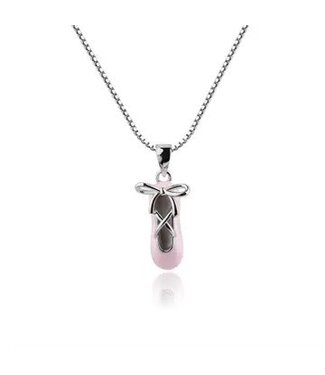 Sterling Silver and Pink Enamel Ballet Slipper Necklace 14"