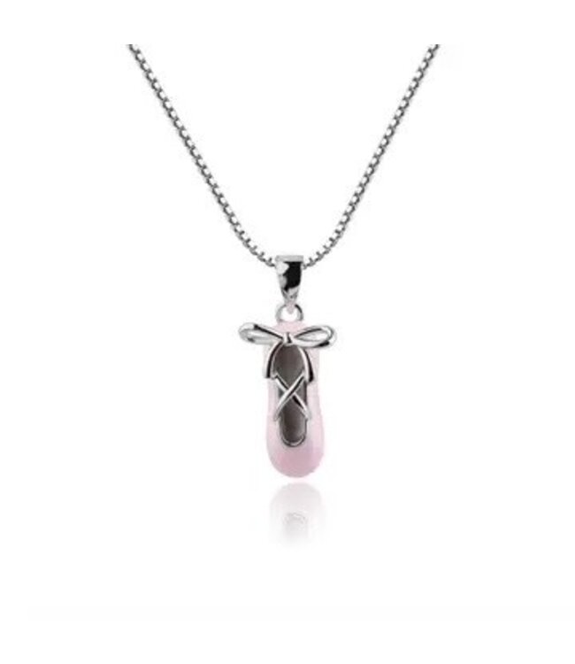 Sterling Silver and Pink Enamel Ballet Slipper Necklace 14"