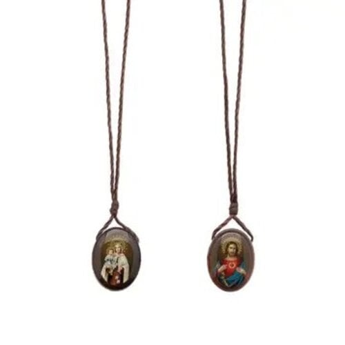 Oval Wooden Scapular w/ Resin