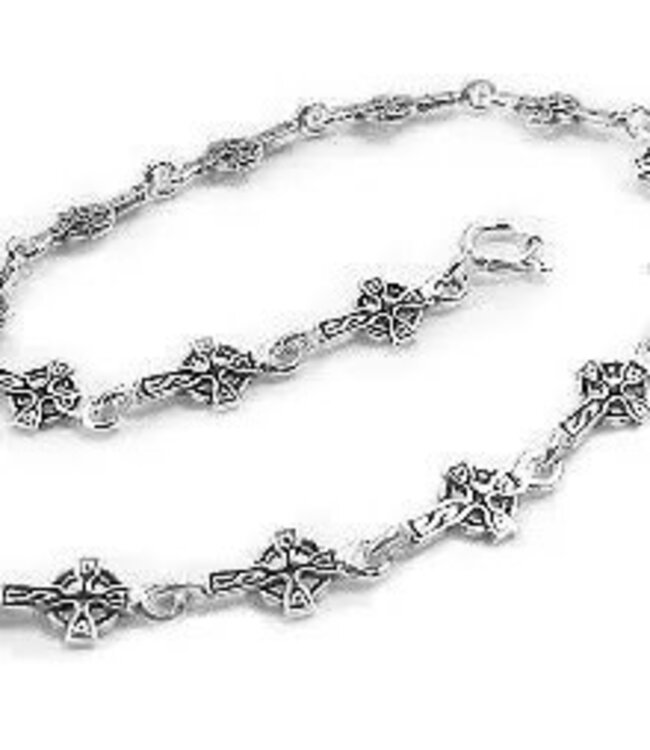 Sterling Silver Celtic Sun Knot Cross 7" Link Bracelet