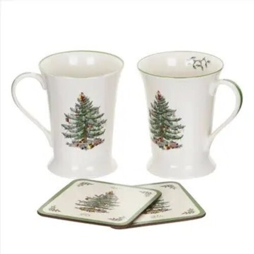 Pimpernel Christmas Tree Set of 2 Mugs & Coasters