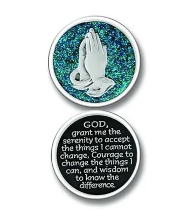 Serenity Token - Blue Glitter with Prayer Hands
