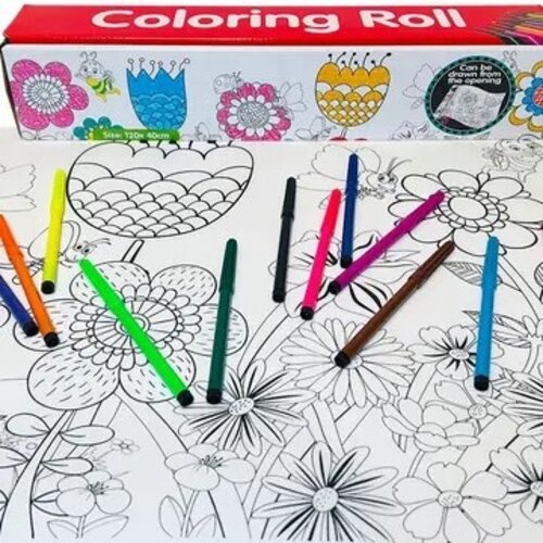 Reusable Jumbo Coloring Roll w/ Markers - Field of Flowers