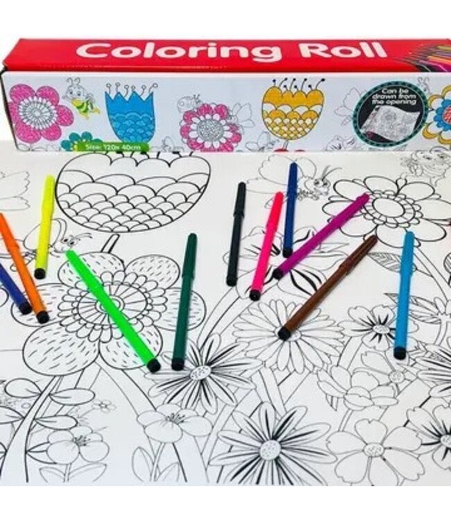 Reusable Jumbo Coloring Roll w/ Markers - Field of Flowers
