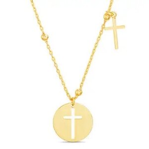 Sterling Silver Gold Open Cross Disc Polished Cross Necklace