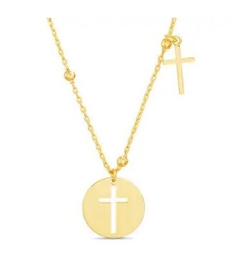 Sterling Silver Gold Open Cross Disc Polished Cross Necklace