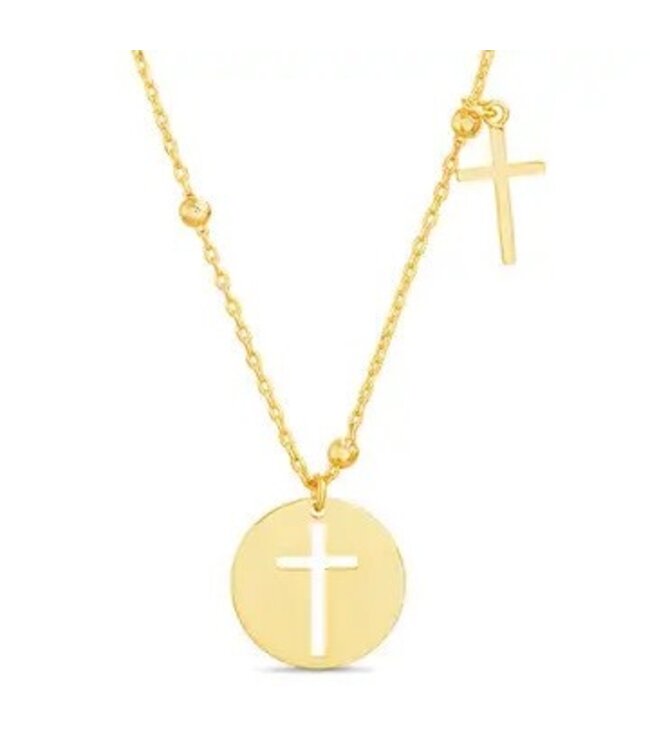 Sterling Silver Gold Open Cross Disc Polished Cross Necklace