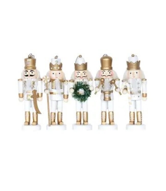 5" White & Gold Nutcrackers, Set of 5