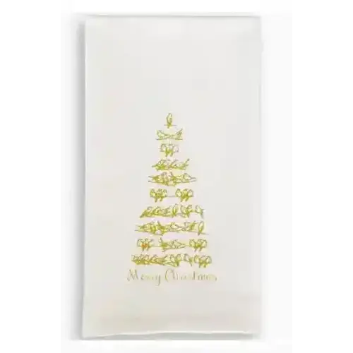 French Graffiti Gold Bird Tree with Merry Christmas