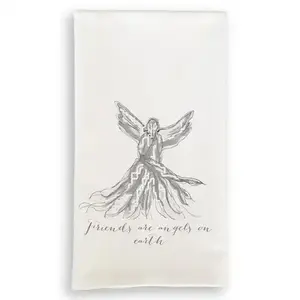 French Graffiti Light Grey Whispy Angel with Friends Are Angels Dishtowel