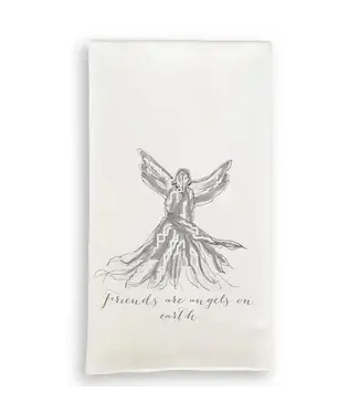 French Graffiti Light Grey Whispy Angel with Friends Are Angels Dishtowel