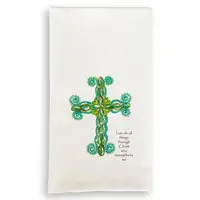 French Graffiti  Green Cross with Scripture Dishtowel