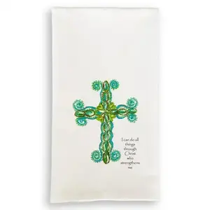 French Graffiti  Green Cross with Scripture Dishtowel