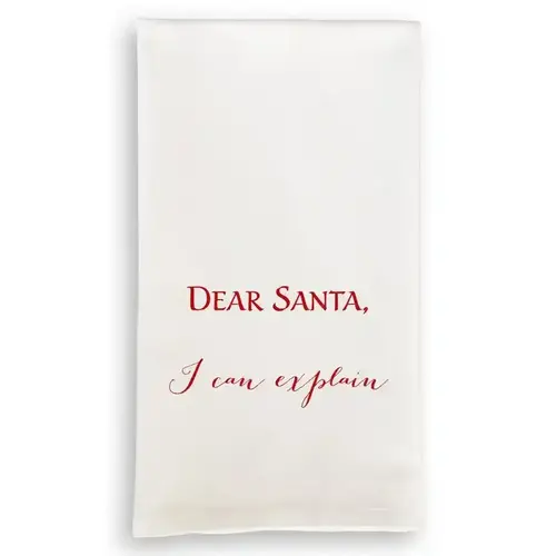 French Graffiti Dear Santa I Can Explain in Red Dishtowel