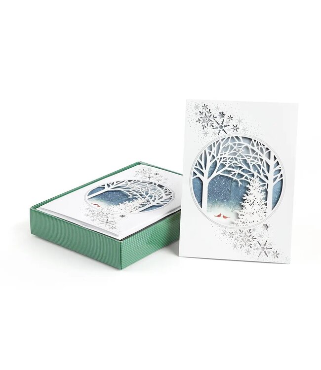 Cardinals and Trees Laser Cut Boxed Holiday Cards