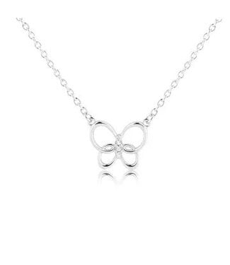 Sterling Silver Butterfly Necklace W/ Cz's - 14"