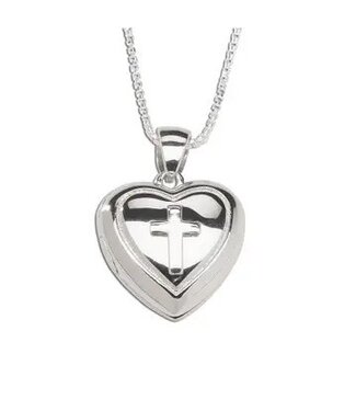 Sterling Silver Heart Locket with Cross Necklace 14"
