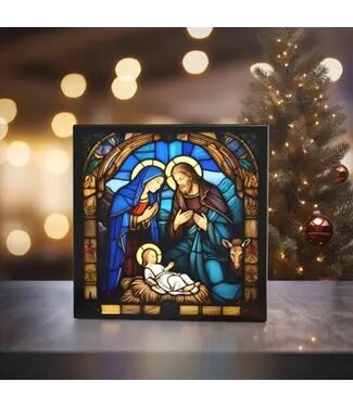 Divine Nativity Scene - Stained Glass Tile 6 x 6" w/ Easel