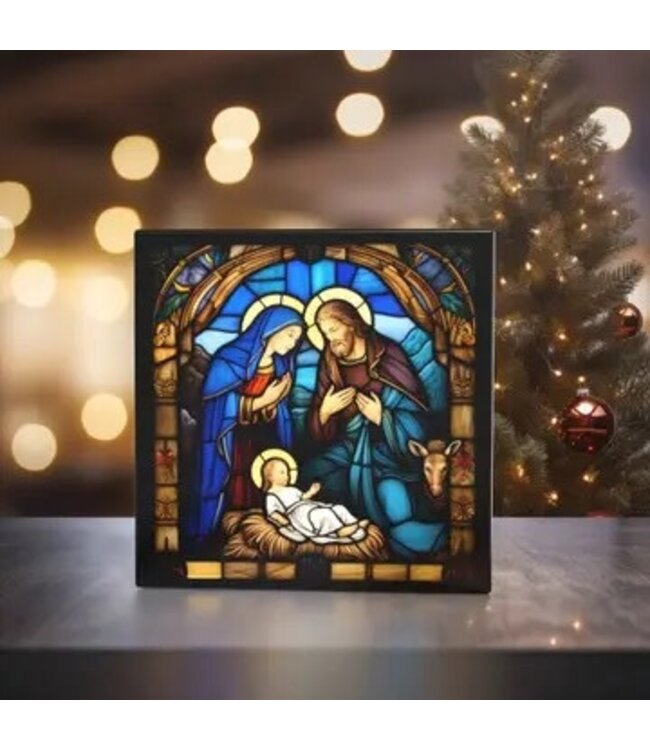 Divine Nativity Scene - Stained Glass Tile 6 x 6" w/ Easel