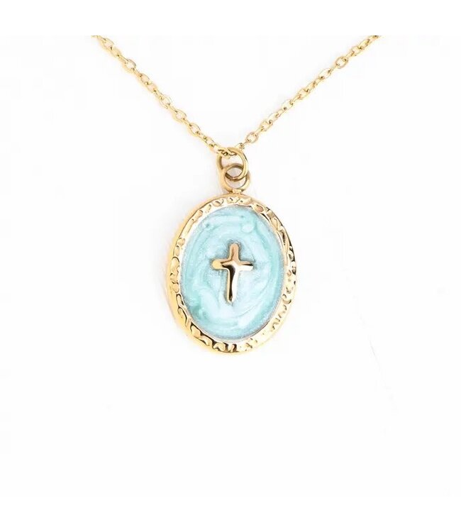 Shine Bright Cross Pendant in Mint 16-18"