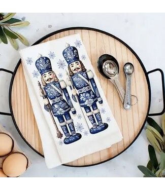 Christmas Nutcrackers Blue & White Tea Towel
