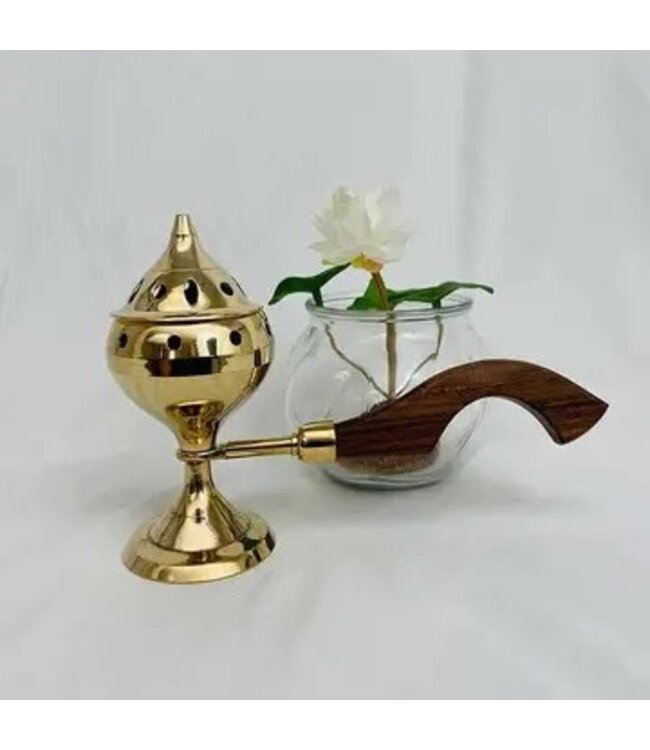 Brass Incense Burner with Handle 7"