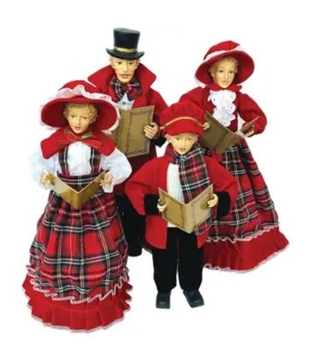 15" To 18" Red Plaid Carolers, Set of 4