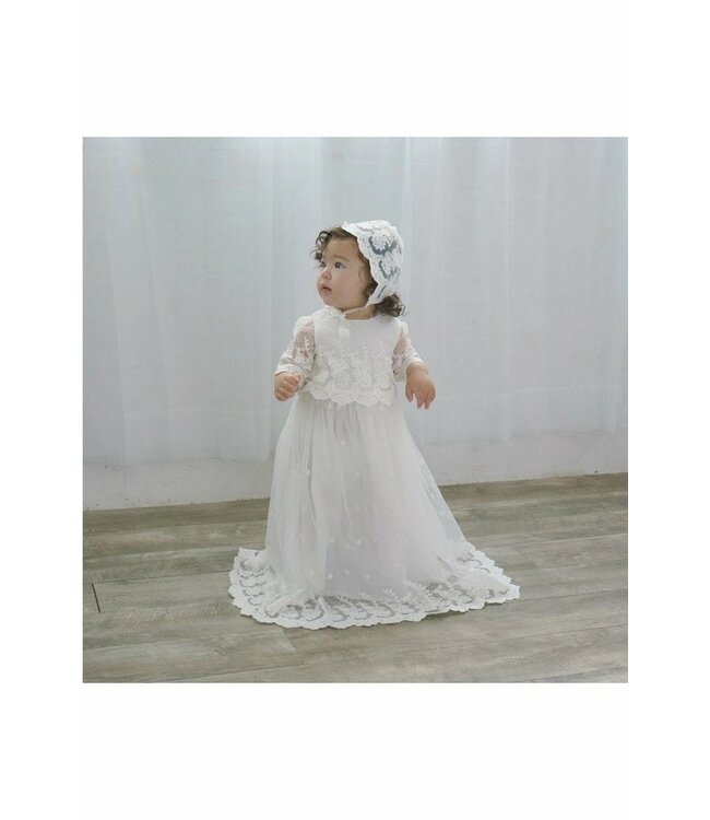 Baby Girl Star Lace Christening Gown + Bonnet
