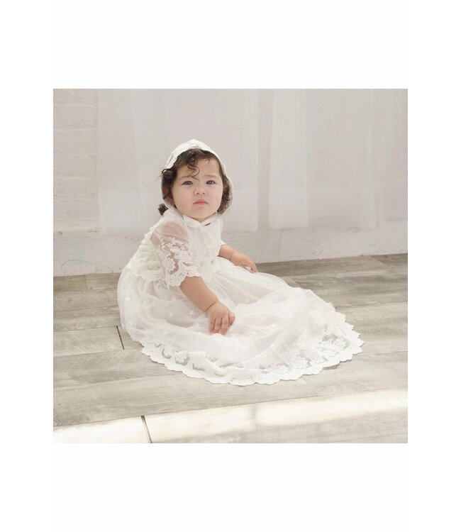 Baby Girl Star Lace Christening Gown + Bonnet