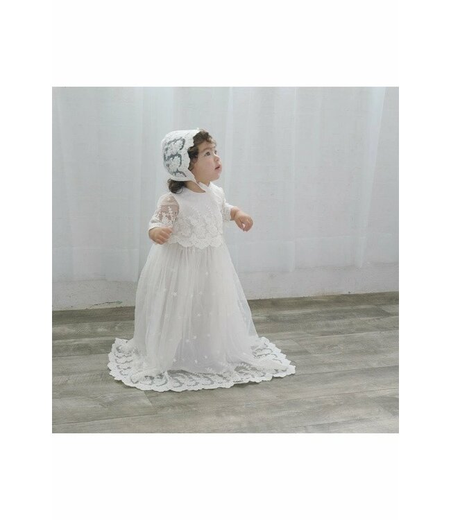 Baby Girl Star Lace Christening Gown + Bonnet