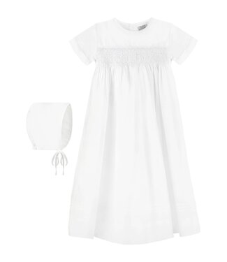 Christening Baptism Gown with Hand Smocked Cross + Bonnet