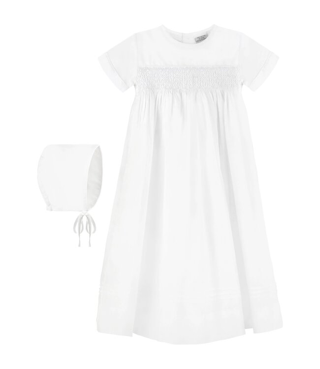 Christening Baptism Gown with Hand Smocked Cross + Bonnet