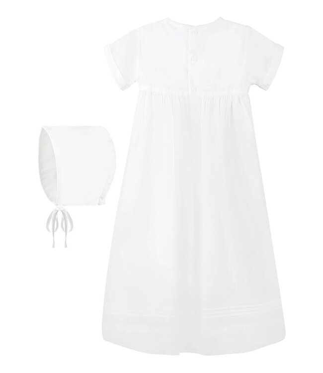 Christening Baptism Gown with Hand Smocked Cross + Bonnet