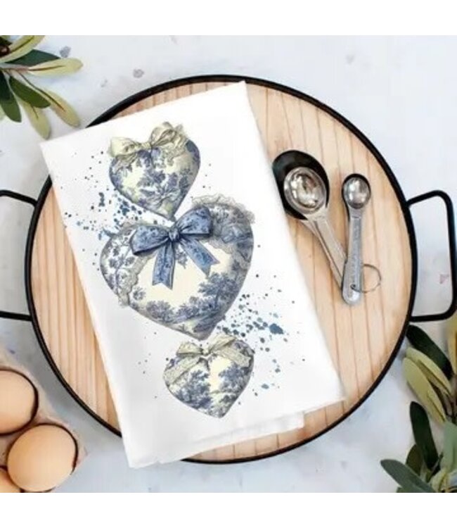 Chinoiserie Blue & White Hearts Valentine Tea Towel