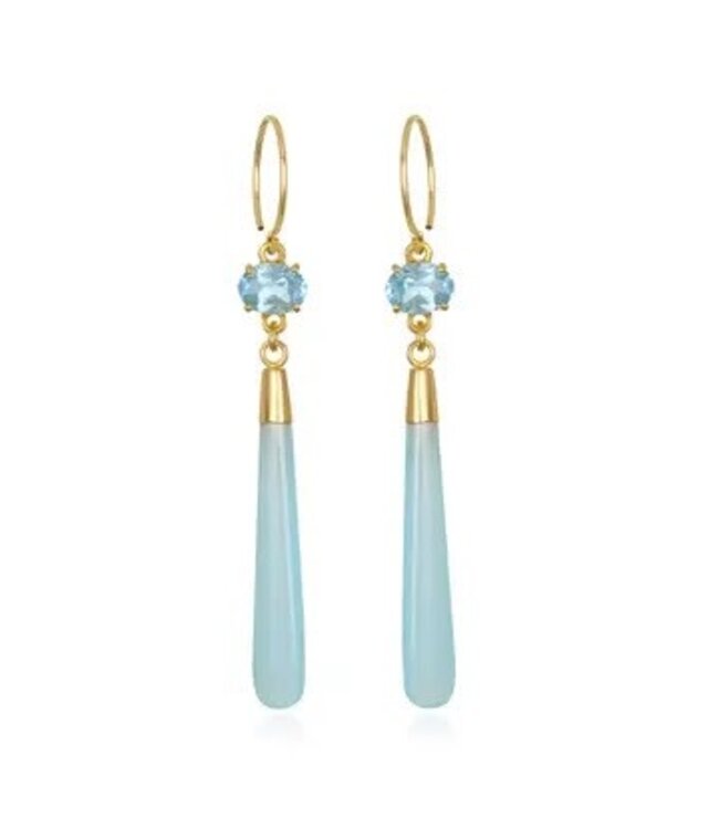 Gem Drop Earring-Topaz & Aqua Chalcedony