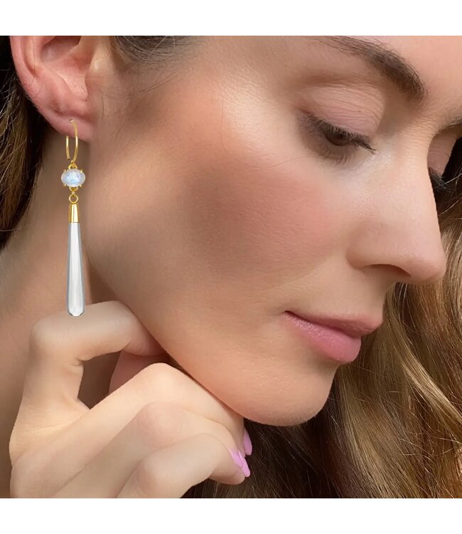 Gem Drop Earring-Topaz & Aqua Chalcedony