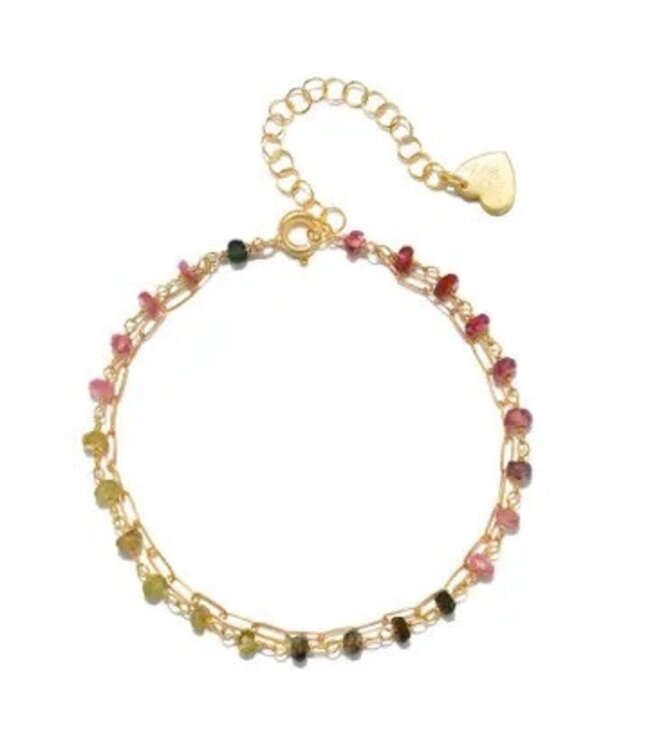 Watermelon Tourmaline Layered Paperclip Bracelet