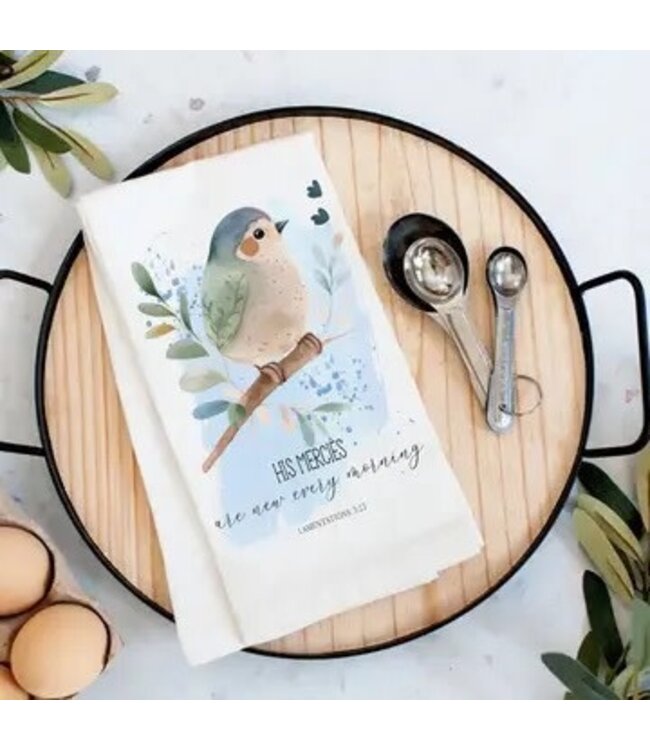 Spiritual His Mercies Are New Bird Tea Towel