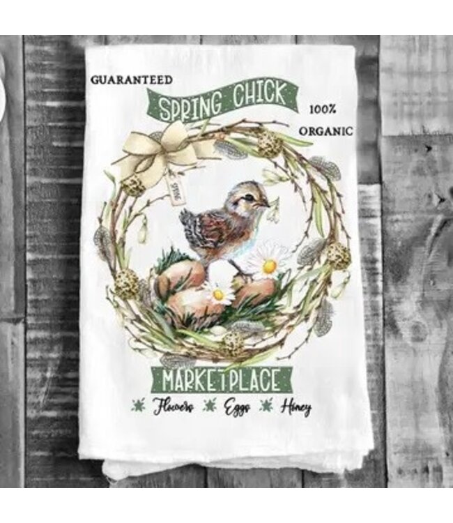 Spring Chicks Marketplace Tea Towel
