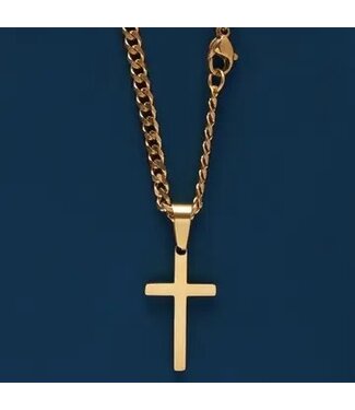 Gold Cross Necklace For Men On Cuban Chain 24"